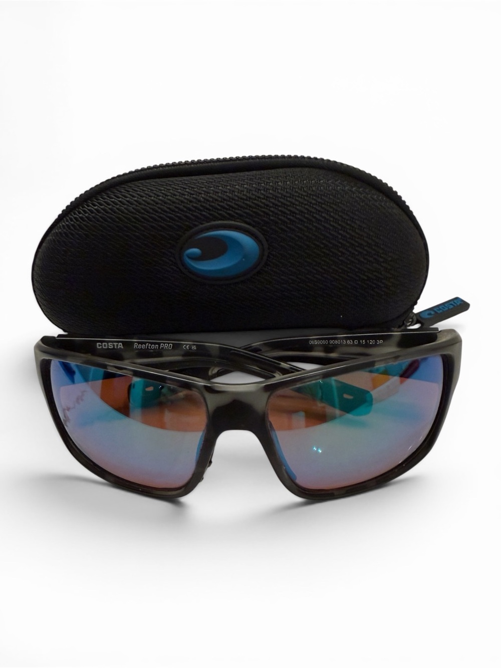 Costa Men’s Black Frame Sunglasses with Blue Mirror Lenses